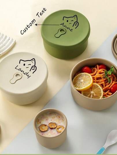 1pc Customized Lunch Box, Personalized Text Silicone Bento Box, Microwave , 4 Compartments, School Supplies