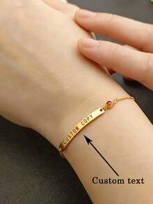 1PC Custom Birthstone Text Bracelet, Personalized Bar Bracelet, Stainless Steel Fashion Jewelry, Customizable Name Or Text, Custom Name Bracelet, Custom Jewelry, Custom Bracelet, Couple Bracelet, Customizable Items, Boyfriend Gift, Gift For Mom/Her, Birthday Gift, Dad Gift, Christmas, Halloween Personalized Gift - Multicolor - View 2