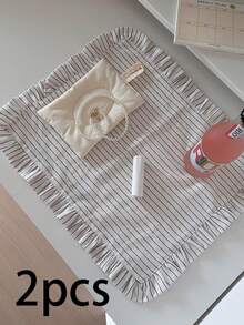 1pc/2pcs/6pcs Korean Ins Style Striped Ruffle Edged Napkins, Multi-Functional Dust Cover Cloth For Dining, Photography - Multicolor - View 10
