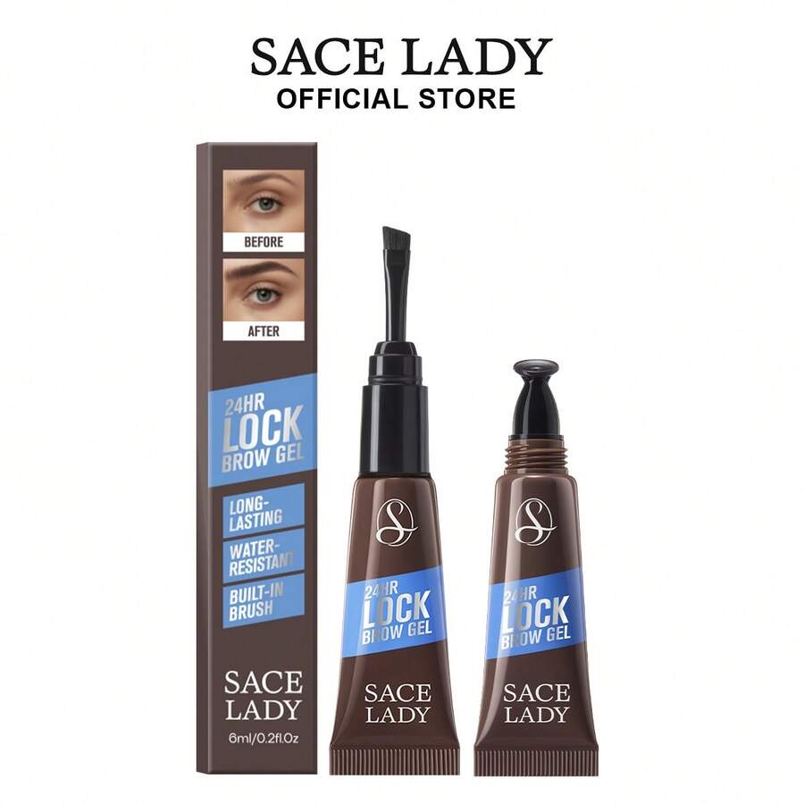 SACE LADY 24H Lock Eyebrow Gel, Waterproof Brow Gel Brown With Built-In Brush, Long-Lasting Natural Pigmented Eye Makeup For Women 0.2Oz - 02 Dark Brown - 查看 1