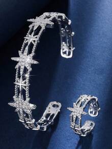 1 pieza Brazalete abierto minimalista de moda con incrustaciones de strass