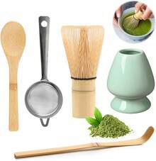 Matcha Set, Afenau 5-Piece Matcha Whisk With Shovel Strainer Matcha Spoon, Ceramic Matcha Broom Set Without Powder, Matcha Whisk, Matcha Tea Set, Matcha Tea Set Beginners - 灰色(天灰色) - 查看 1