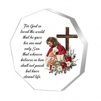 Decoración de escena navideña de acrílico - Decoración navideña y de Pascua religiosa clásica con diseño de María, José, pastor y cruz, exhibición de sobremesa sin marco, adecuada para el hogar y la oficina, regalo perfecto para cristianos, mamás, papás, amigos