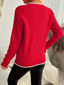 كنزة عيد الميلاد أنيقة وعصرية للنساء مزينة بتصميم متباين من الحواف المحبوكة بنمط رقائق الثلج، مناسبة للارتداء اليومي في فصلي الخريف والشتاء