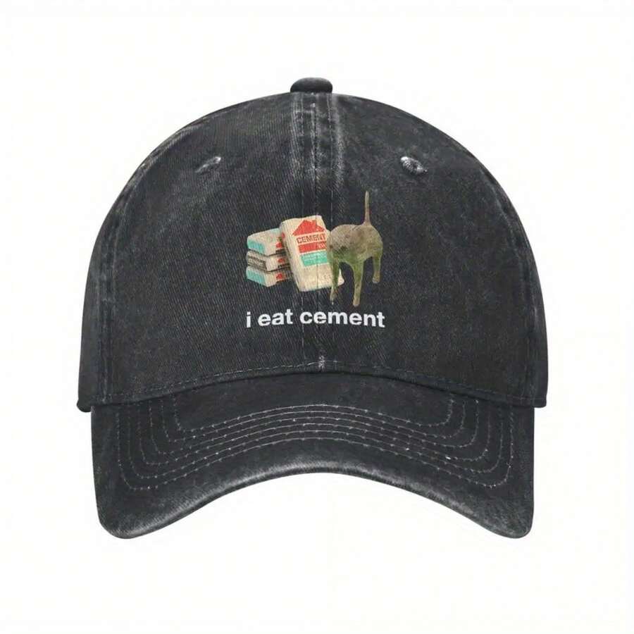 I Eat Cement, Cat, Gag, Sarcastic Cowboy Truck Hat Baseball Cap, All-Season Durable Hat, Unisex - Black - View 1