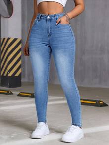 Y2K Style High Waist Light Blue Jeans,Slim Fit Pencil Pants, Flattering Figure, Suitable For All Seasons, Holidays, Festivals, Cowgirls, Going Out, Jeans Women, Denim Women, Curves