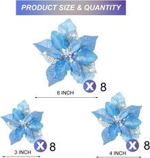 24 Pieces Christmas Artificial Glitter Poinsettia Flowers Xmas Flowers Wedding Christmas Tree New Year Ornaments(Blue),26173583 - 藏蓝色 - 查看 2
