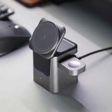 Cargador inalámbrico giratorio eléctrico de tres en uno, almohadilla de carga rápida para múltiples dispositivos, diseño portátil para uso doméstico y de viaje