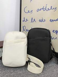 Minimalistischer einfarbiger Oxford-Stoff Herren Mini Umhängetasche, auffallender klassischer verstellbarer Riemen, glatter Reißverschluss, abnehmbarer Haken, geeignet für Outdoor-Sport, Lässig, Einkaufen, Reisen, Pendeln, Partys, unisex Handytasche