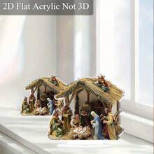 Traditional Christmas Scene Acrylic Sign - Desktop Nativity Decor For Home, Office & Cafe - Weather-Resistant Bohemian Style Holiday Ornament - Unique Gift Idea - Multicolor - View 4