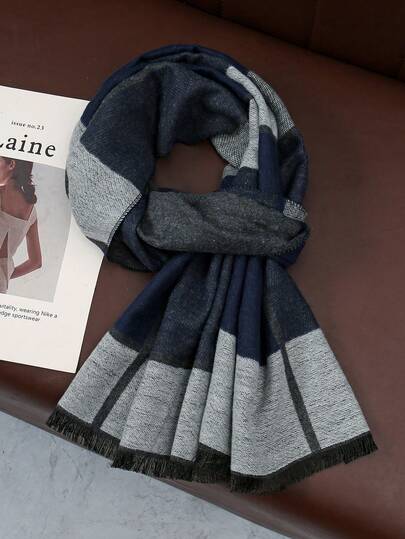 男士格纹撞色印花围巾，单条装。休闲、时尚、百搭、中性。适合男士服装 | 女士秋季服装 | 非常适合教师和各行各业的专业人士。也是万圣节的完美礼物。