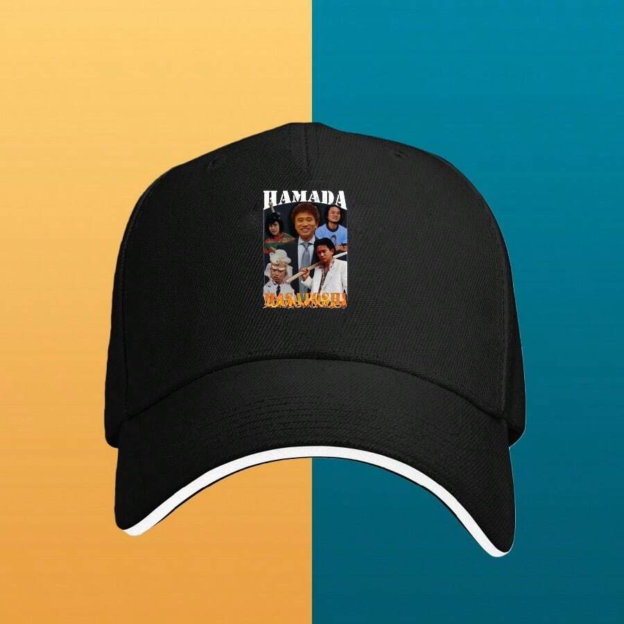 A black baseball cap with the design of "HAMADA MASAROSHI", a cap full of fashion sense low cap snapback duck cap baseball cap sports retro small head around graphic print unisex Baseball cap visual fashionable large head around ball cap breathable snapback cap Duckville cap low cap - ãã©ã㯠- ãã§ãã¯ãã 1