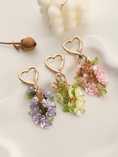 1pc Pretty Purple Flower Grape Enamel Keychain Plant Fruit Cute Pendants For Women Men Good Handmade Decoration Gift