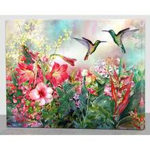 2025 Christmas Canvas Wall Art Print 12" X 16" With Timer | LED Lighted Design - Hummingbird Flowers - View 1
