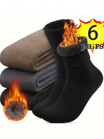 1/3/6 pares de calcetines térmicos forrados para hombres, calcetines gruesos y cálidos para botas de senderismo, suaves y cómodos, aptos para clima frío, calcetines largos, invierno, negro