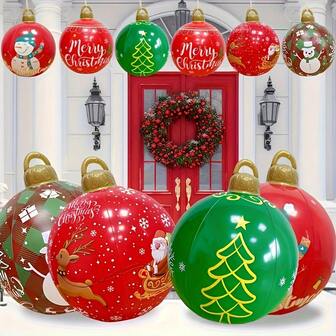 Inflatable Christmas Ornament Balls, Vibrant Lantern Balls Decor With Reindeer, Snowman, Santa Sleigh Elements, Extra Large Outdoor Decoration For Fireplace, Party, Yard, Indoor/Outdoor Holiday Party Supplies, Christmas Decoration, Air Pump Sold Separately