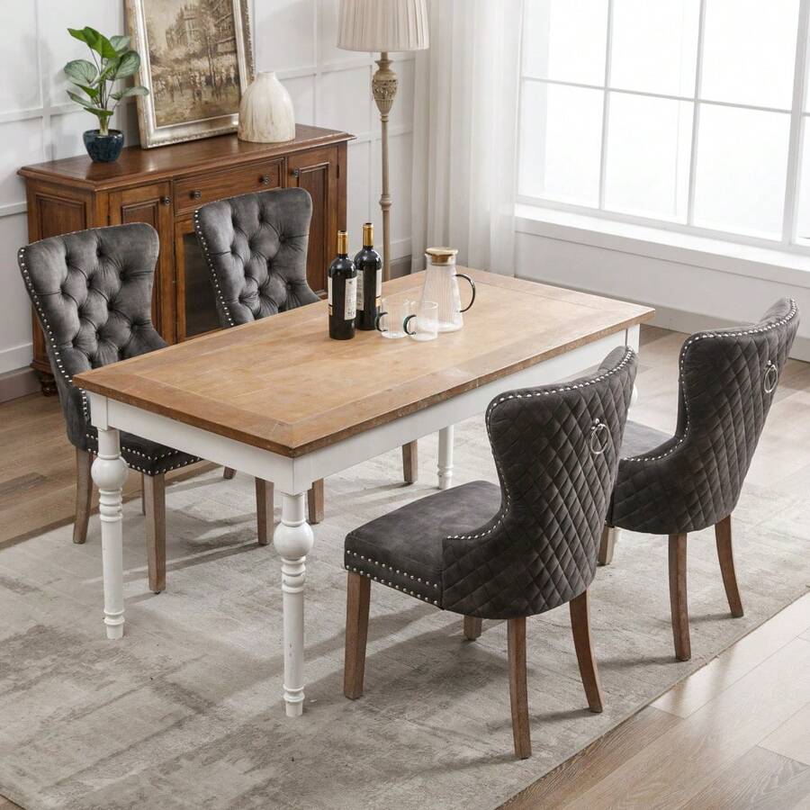 Dining Chairs - Grey + Antique + Rubberwood-1 - View 1