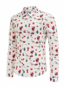 Men's Casual Christmas All-Over Print Long Sleeve Shirt - Multicolor - View 1
