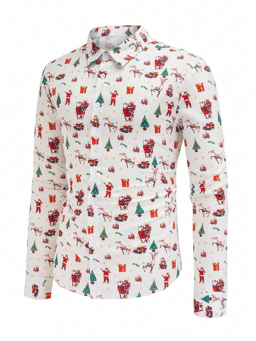 Men's Casual Christmas All-Over Print Long Sleeve Shirt - Multicolor - View 1