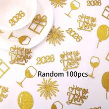 100片装，闪亮金色银色2026新年快乐烟花气球酒杯礼品桌饰五彩纸屑，2026新年装饰五彩纸屑，新年快乐贴纸，周年纪念五彩纸屑，除夕五彩纸屑，新年五彩纸屑 - 彩色 - 查看 11