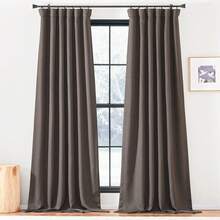 2025  Bedroom Curtains 2 Panels Sets Faux Linen Textured, Pinch Pleated Room Darkening Light/Heat Blocking Window Drapes Thermal Insulated For Living Room, Angora, W50 X L108, 2 Panels - 棕色 - 查看 9