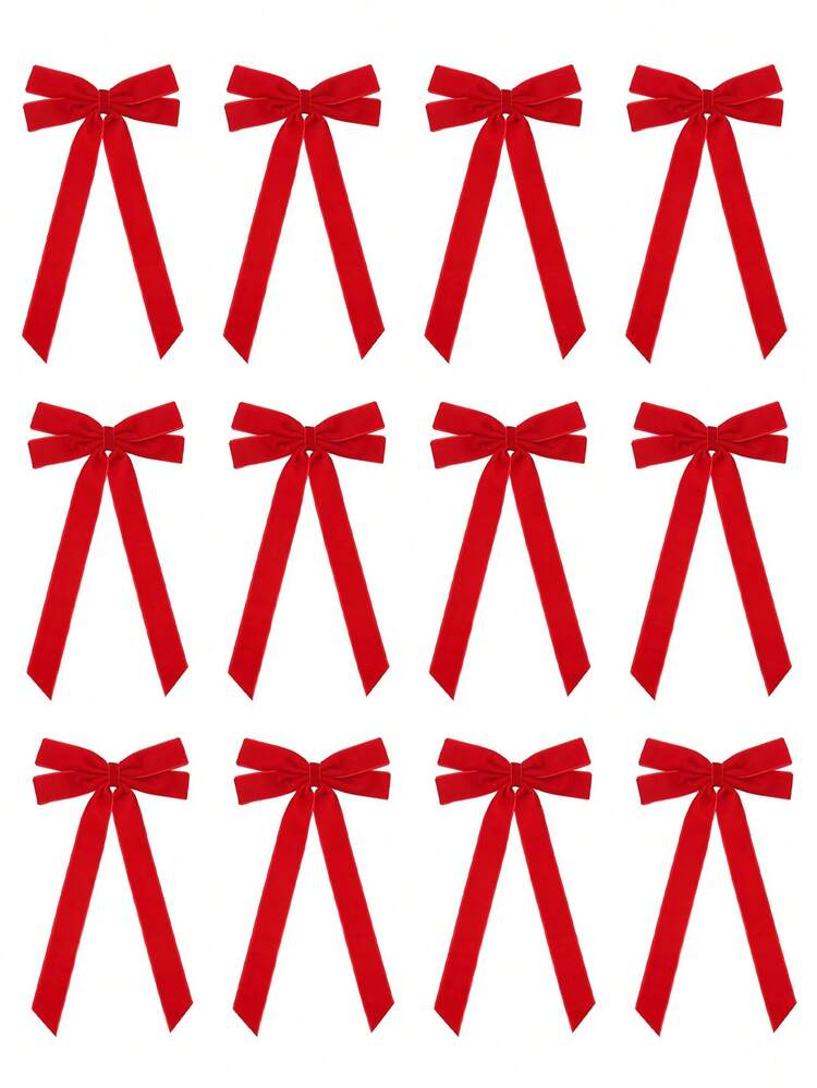 12pcs Christmas Tree Flocked Decorations Bowknot Ribbon Garland Hanging Ornaments Holiday Decor, Christmas Wreath Bowknot Pendant Gifts, Christmas Eve Christmas Tree Decorations Christmas Decorations Winter Room Decor Christmas Decorations Home Christmas Gifts Christmas Decor - Red - View 7