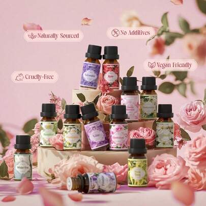 12pcs * 0.1oz/set aromaterapia y aceite esencial, kit de caja de regalo de aceite esencial - lavanda, rosa, té blanco, geranio, ylang-ylang, manzanilla, freesia, osmantela, loto, ciruela, jazmín, flor de naranjal, flor de cereza, gardenia, perfume de larga duración, para la máquina de aroma, masaje, perfume DIY, olor en casa, baño, vela, jabón