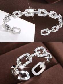 1 pieza Brazalete abierto minimalista de moda con incrustaciones de strass