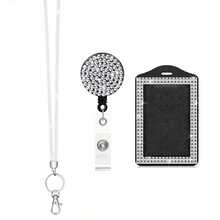 Fishing Net Rhinestone Lanyard, Shiny ID Card Clip, Hand-Pasted Diamond Lanyard, Crystal Telescopic Badge Scroll Rhinestone Lanyard - trắng - Xem 2