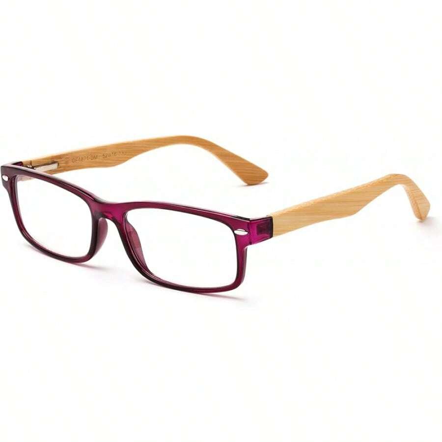 Lens Rectangle Frame Non Prescription Glasses - Fashion - 洋紅色竹子 - 查看 1