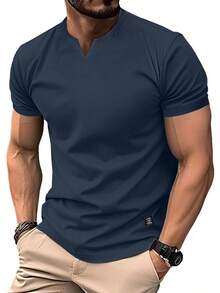 PLEPAN - Camisetas para hombre, manga corta, cuello en V, ajuste muscular, gimnasio, entrenamiento, atletismo, fresco, limpio, clásica, camisetas - Marrón - Ver 10