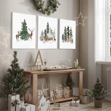 3 pièces Impressions sur canevas de Noël, Forêt d'hiver, Art de cabane de renne, Décoration murale thème mode, Œuvre d'art de vacances pour la maison, Décoration de Noël, Art mural sur canevas, Affiches pour la chambre, Décoration de la maison, Décoration de chambre esthétique, Accessoires de décoration de chambre. Cadre en option, Décoration de chambre.