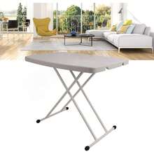 Mesa Plegable Rectangular, Mesa de Servicio Plegable Ajustable en 6 Alturas, 74 x 76 x 50 Escritorio Plegable, Soporte Fuerte, Ideal para Comedor, Dormitorio o Oficina en Casa - 1 - Ver 4