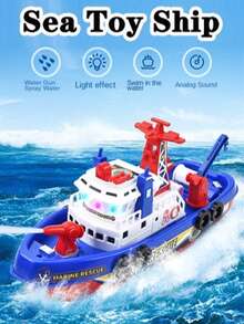 1 件装男孩电动船，带灯光和音乐，儿童船模，适合男孩女孩，儿童生日礼物，课堂派对奖品（不含电池，手工测量可能略有偏差） - 彩色 - 查看 3