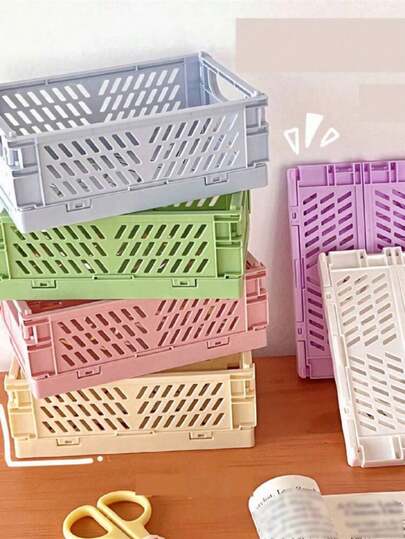 1pc Mini Collapsible Plastic Basket-Stackable Desktop Organizer For Home, Kitchen, Bedroom, Bathroom And Office Items Suitable For Use In The School Season The Perfect Gift For Friends, Colleagues And Family