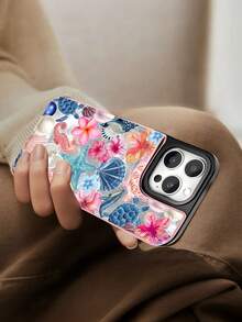 1PC Ocean Shell Starfish Seahorse Tropical Flower Summer Vacation Style Phone Case, TPU+PC Dual-Layer Material, Handcrafted Custom Design, Premium Fashionable Faux Leather Flip Wallet Card Holder Cover, Compatible With IPhone 17/16/15/14/13/12/X/PLUS/PRO/PROMAX, Galaxy S25/S24/S23/S22PLUS/Ultra, Waterproof Shockproof Scratch Resistant - 粉色 - 查看 3