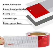 Cinta Reflectante Roja y Blanca-C2 Cinta de Señalización Industrial Para Exteriores, Coches, Camiones, Barcos, 2 Pulgadas x 30 Pies, 1 Rollo, BOMEI PACK - 1 - Ver 5