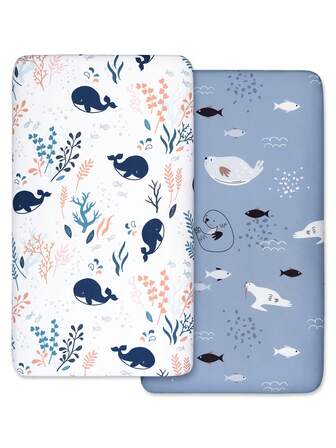 GLLQUEN BABY Crib Sheets 2 Packs For Boys Girls, Fitted Sheet For Crib And Toddler Mattress, Super Soft Microfiber Baby Sheet 47x24x6in, Oeko-Tex Certificated