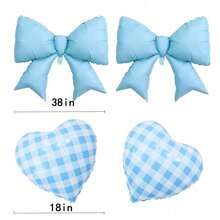 4PCS Charming Pink /Light Blue Bow Checkered Heart Foil Balloons Sets, Perfect For Romantic Birthday Bashes, Elegant Anniversary Dinners, Whimsical Bridal Showers, Stylish Friend Gatherings, Intimate Dinner Parties, Or Glamorous Celebration Galas - Màu xanh lam - Xem 8