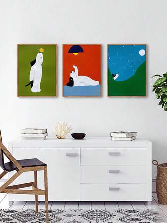 Juego de 3 carteles sin marco de perros lindos, conjunto de arte decorativo de pared de animales vintage, decoración de pared rústica y campestre para bar, dormitorio, sala de estar, pasillo, decoración de habitación, hogar, dormitorio, oficina, cafetería - Material de lienzo