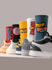 20 Pairs Abstract Art Print Graffiti Crew Socks For Men, Street-Style, Suitable For Daily Wear, Fall Socks - Multicolor - View 21