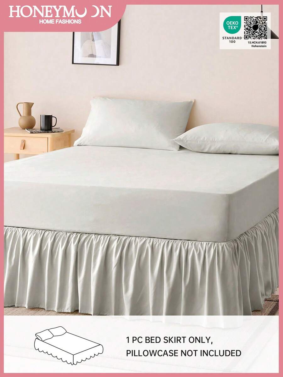1pc Basic Lightweight Mint Ruffle Bed Skirt, Classic Style, Soft & Fashionable, 100% Microfiber Fabric, 15-Inch Drop, Light Gray. Suitable For Home Bedding, Dorm, Oeko-Tex Certified. - Light Grey - View 1