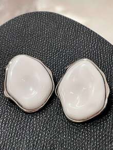 1对时尚优雅不对称椭圆形几何女士耳环，独特设计，适合日常通勤穿搭 - 幾何 - 查看 4