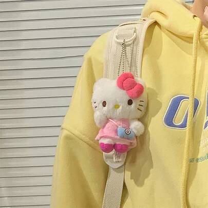Sanrio Sanrio[Best Seller]Genuine Sanrio Hello Kitty Plush Backpack Charm, Bag Charm, Plush Keychain Gift, Super Cute Backpack Charm, Adorable Sunglasses KT Plush Keychain, Suitable For 14 Years Old And Above Holiday Party Gifts, Birthday Gifts And Holiday Gifts, Cartoon Doll Small Gifts, Especially Suitable For Halloween And Christmas