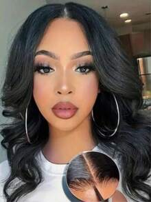 13英寸x4英寸波浪形蕾丝前假发，180%密度高清透明蕾丝前假发，无胶透气假发，混合真人发和婴儿发，高密度巴西原生发13英寸x4英寸混合发假发 - 自然色&黑色系 - 查看 2