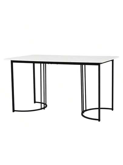 Dining Tafel 140 80 Cm (1 Piece), Moderne Kitchen Table, Metal Frame Rectangular Bloemen Pattern, Adjustable Legs Room Living Room, White/Black view 4