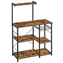 Standing Shelf With Metal Basket, Baking Rack With 6 S Hooks And Shelves, Microwave Shelf, Spice Rack, For Pots And Pans, Industrial Design, Vintage, Dark Brown - Brown - View 5