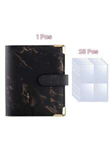 1pc Marble Pattern Cover + 25 Sheets 4-Slot Inner Pages A5 Notebook Photo Album With 4 Pockets 6-Ring PU Leather Loose-Leaf Personal Organizer Photo Album - Multicolor - View 16
