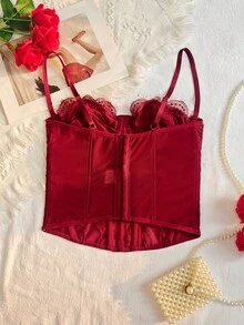Ins Fashion Style Tight Corset Sexy Slim Fit Strapless Lace Lace Lace Outerwear Corset Vest Suspender Corset Top - Burgundy - View 12