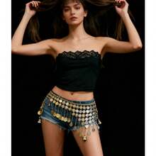 1pc Boho Belly Dance Waist Chain, New Exotic Belly Dance Waist Sash, Dance Costume Waist Belt With Tassel Coin Decor Fall, Autumn, Halloween - 彩色 - 查看 10
